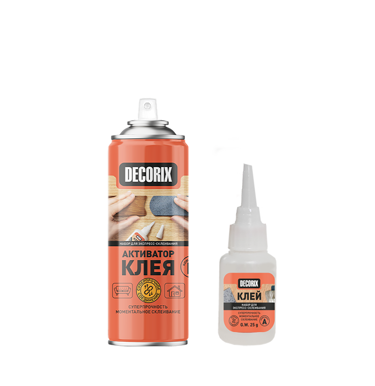 Клей двухкомпонентный для экспресс-склеивания DECORIX (активатор 140 мл+клей 25 г) *1/72 Клей двухкомпонентный для экспресс-склеивания DECORIX (активатор 140 мл+клей 25 г) *1/72