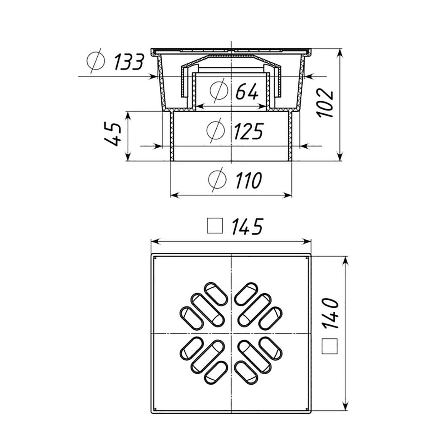 Трап вертикальный д110 (150*150) хром *1/10