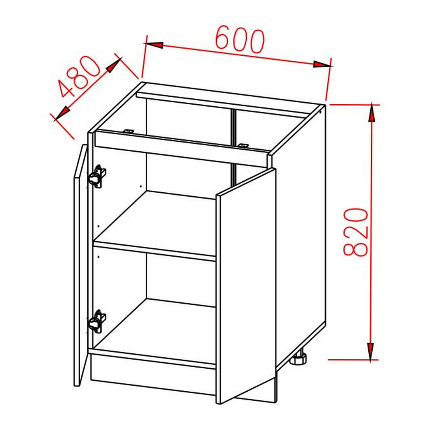 Шкаф напольный 600х850х480 мм BROZEX-WOOD Эрика, с двумя дверцами, грейдж / ясень грей софт
