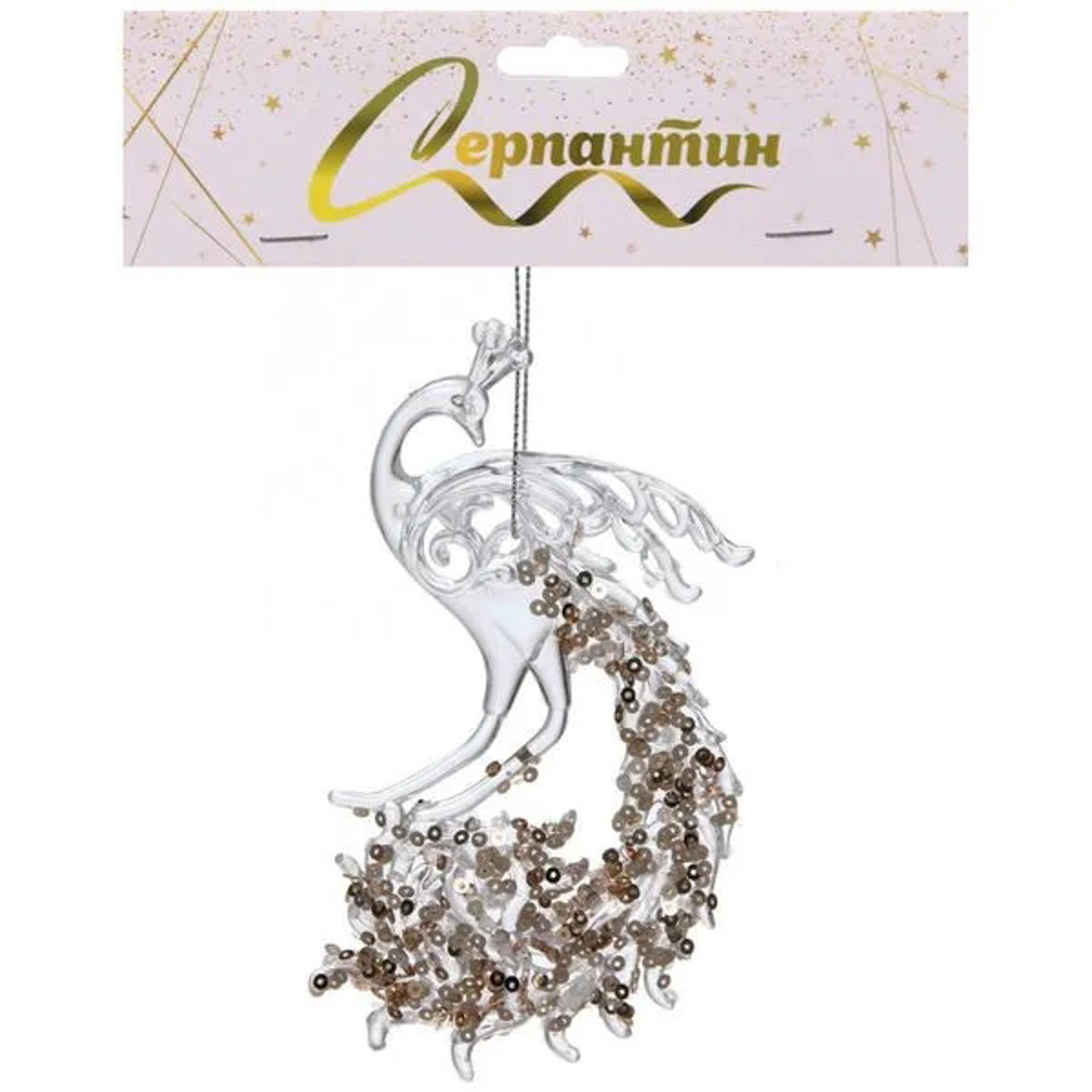 Подвеска "Павлиний хвост" 15*8 см, Белый/Золотой блеск