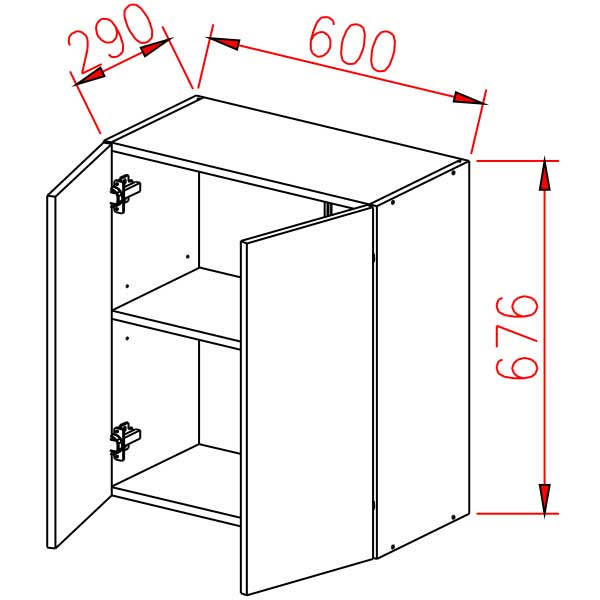 Шкаф навесной 600х676х290 мм BROZEX-WOOD Серый лед, с двумя дверцами, серый / графит