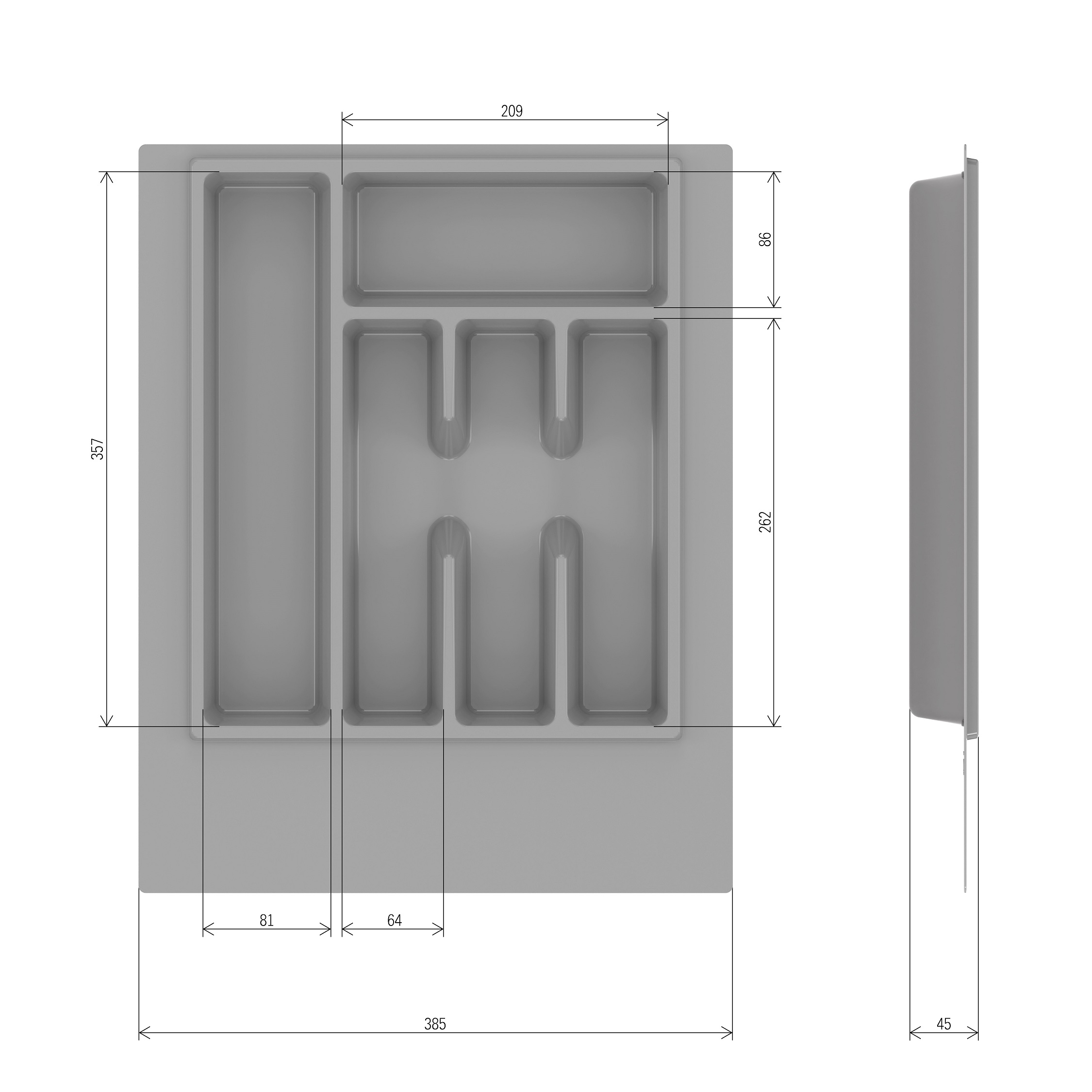 Лоток д/столовых приборов пластм. 490х390х45мм (обрезаемый) Серый М8535 (ЗПИ "Альтернатива") *1/10