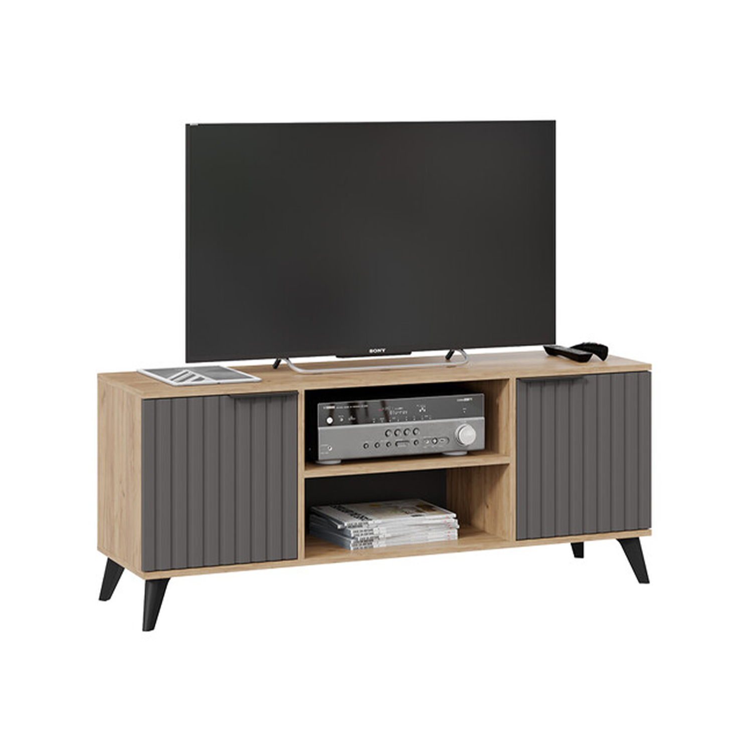 Тумба под ТВ 1335*374*452 Исп.2 Дуб крафт золотой/Графит матовый Хилтон ТриЯ*1