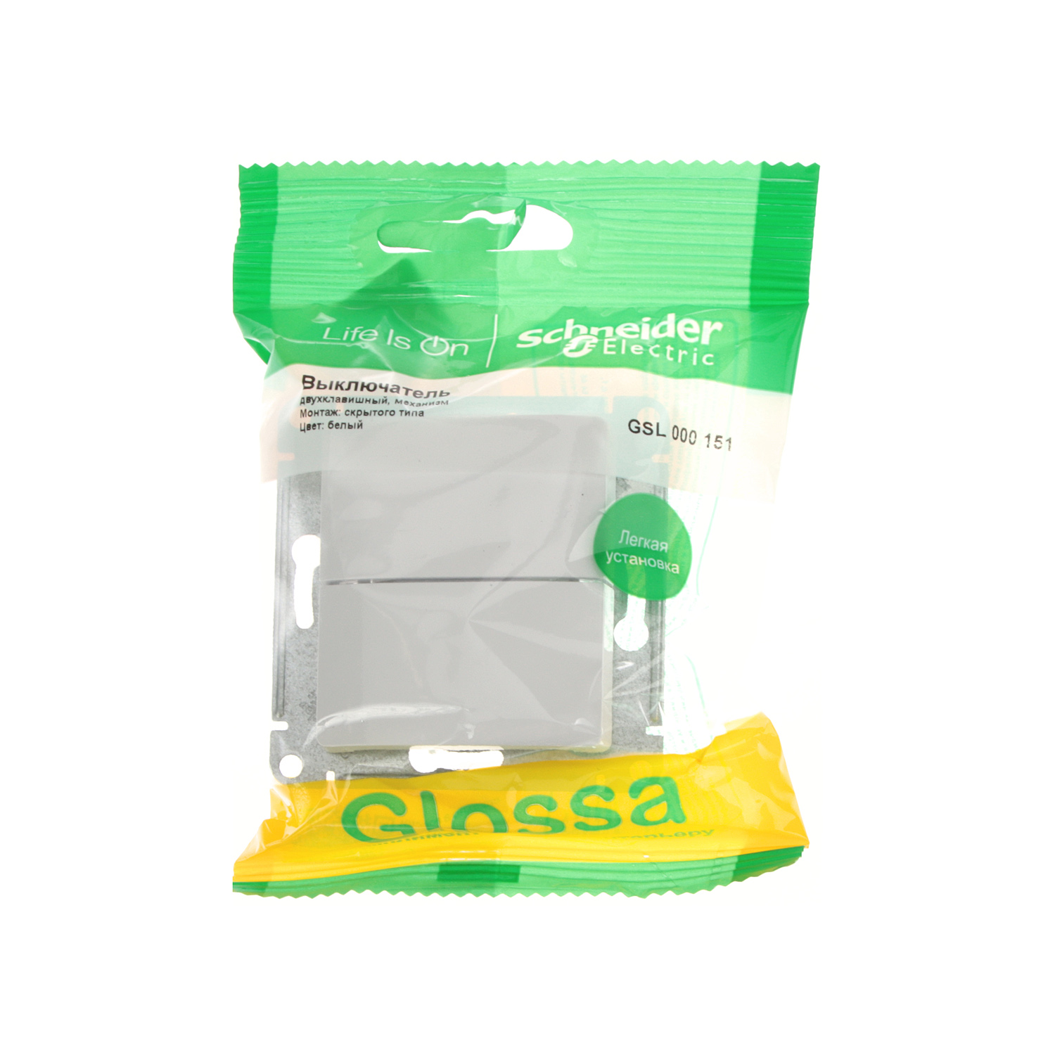 Механизм выключателя "Glossa" 2-кл. белый GSL000151 *1/20