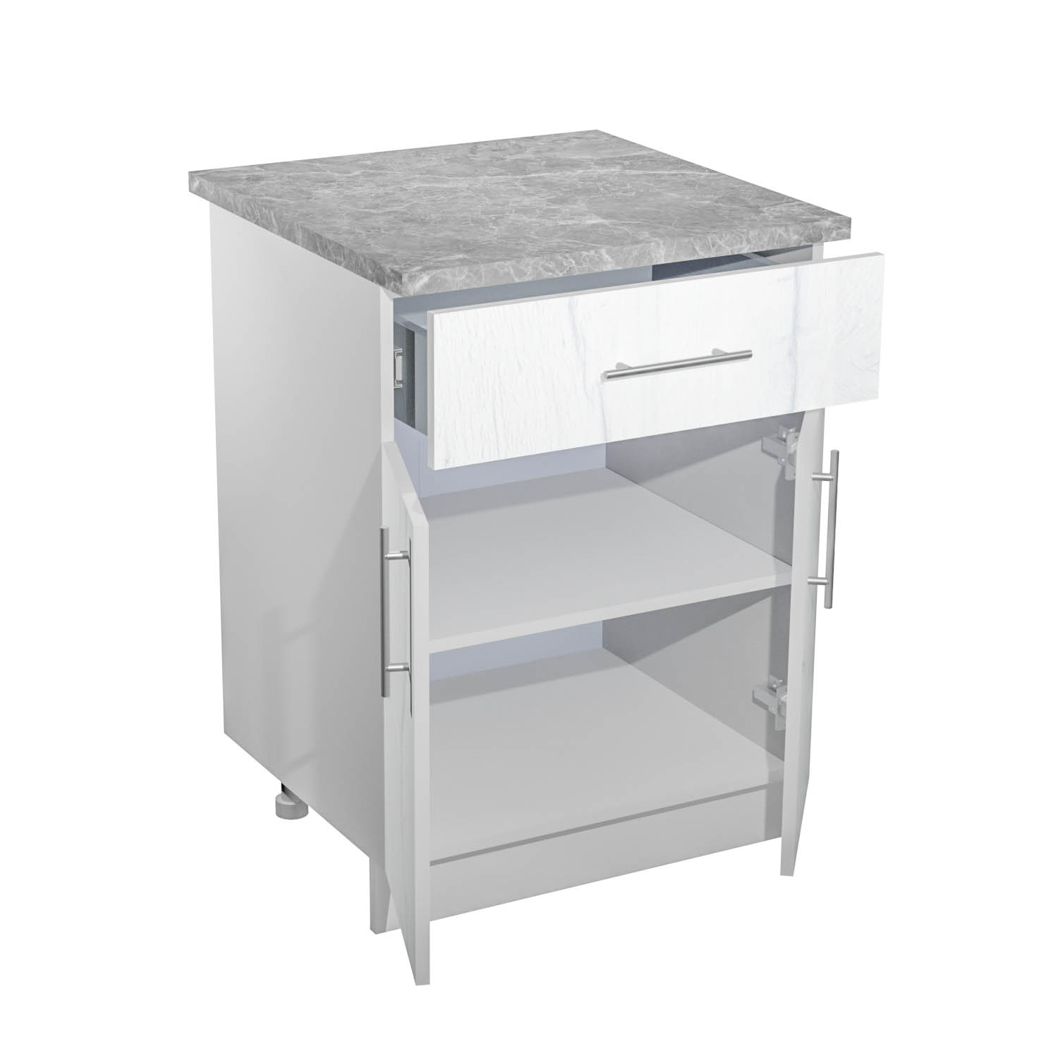 Шкаф напольный 600х850х600 мм BROZEX-WOOD Camellia, с двумя дверцами, с ящиком, серый / юта Шкаф напольный 600х850х600 мм BROZEX-WOOD Camellia, с двумя дверцами, с ящиком, серый / юта