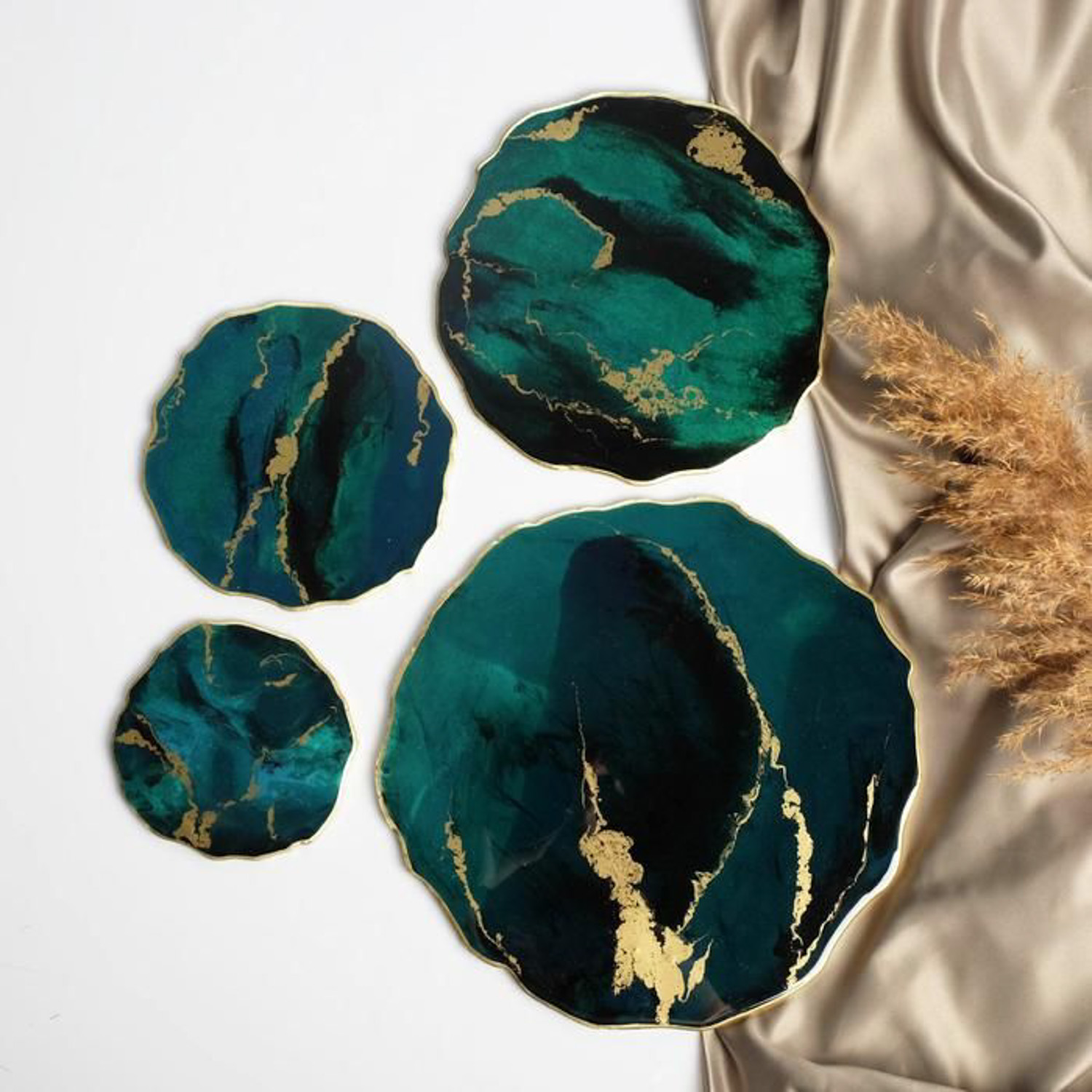 Набор интерьерных подставок "Жеода", цвет изумрудный 6757346