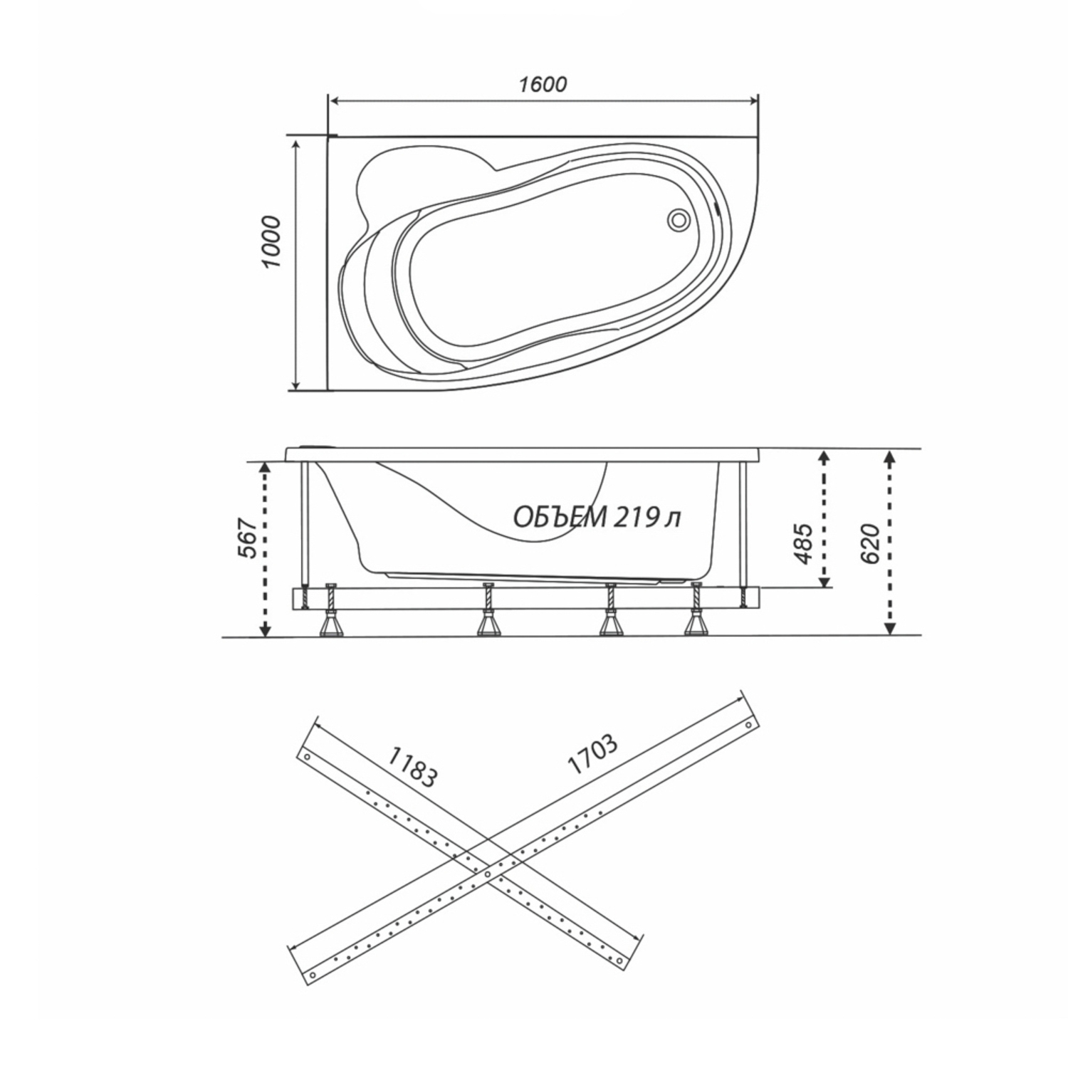 Ванна акриловая 160х100 см Triton Николь, правая, без ножек