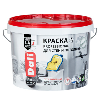 Краска акриловая для стен и потолков 9 л ДАЛИ PROFESSIONAL моющаяся матовая База А *1/44 Краска акриловая для стен и потолков 9 л ДАЛИ PROFESSIONAL моющаяся матовая База А *1/44