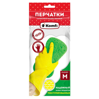 Перчатки латексные M (средний) Желтые 1пара DGL017P "Komfi" "А.Д.М." *12/240
