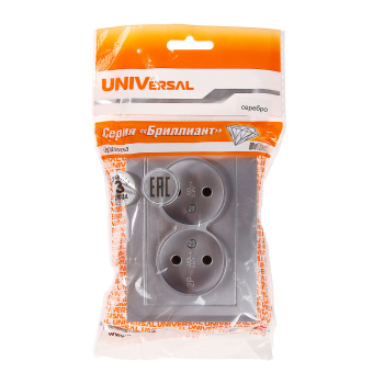 Розетка Бриллиант СП 2-мест. серебро бз 16А IP20 UNIVersal 7949766 *10100