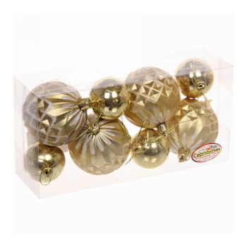 Новогодние шары 6/4 см (набор 8 шт) "Яркий восторг", Золото