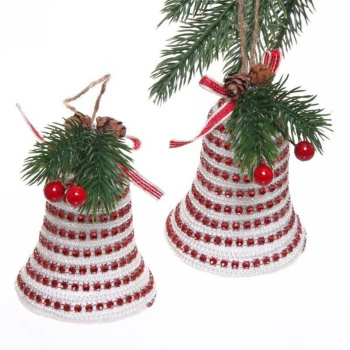 Ёлочные игрушки "Колокольчики с бусинками" 11 см (набор 2 шт), Красный
