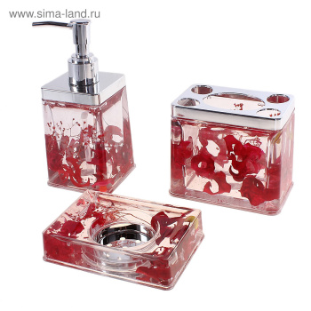 Набор для ванной 3 предм. (Мыльница, подставка для щеток, дозатор для мыла), цвет МИКС    5035949