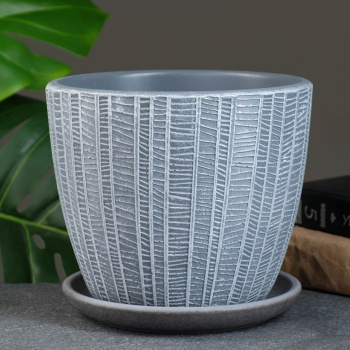 Кашпо керам. "Бутон" "Метро" 2,15л d верха 175мм h152мм с поддоном Светло-серый №3 КС-Б3-111-46 *4