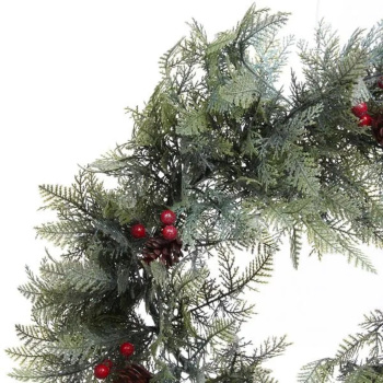 Венок хвойный "Искрящиеся ветви" d-50 см, литой ПВХ, шишки, ягоды