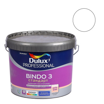 Краска латексная 9 л для стен и потолков DULUX BINDO 3, база BW, глубокоматовая