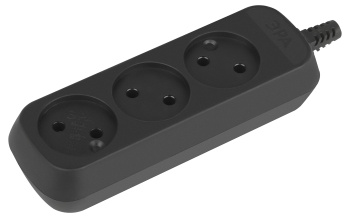 Корпус удлинителя 3 розетки б/з 10А мощ. нагр 2200Вт ЧЕРНЫЙ ЭРА KX-3-B *1/20