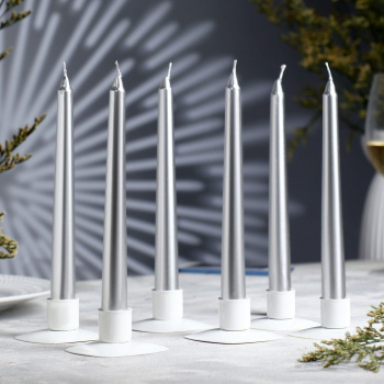 Набор античных свечей, 1,9х20 см, 6 штук, серебряный металлик 7374389