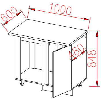 Шкаф напольный угловой 1000х850х600 мм BROZEX-WOOD Camellia, левый, с дверцей, серый / юта