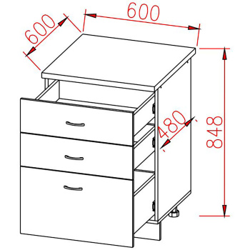 Шкаф напольный 600х850х600 мм BROZEX-WOOD Next, с тремя ящиками, графит