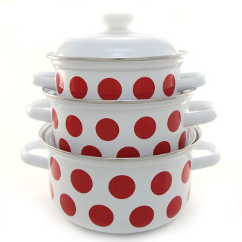 яяяНабор кастрюль эмалированных: 1,5л+2,0л+3,0л рис. "Горох красный" С-124АП2/4"Лысьвенские ЭМАЛИ"*1