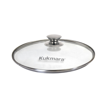 Крышка д/сковороды, кастрюли Стекл. с нерж.ободом,с пароотв. d24см с24т112 "Kukmara" *1/10