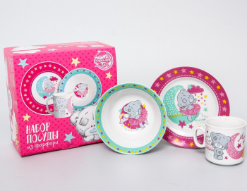 Набор столовый детский 3пр. "Милая девочка" кружка 200 мл, миска 360 мл,тарелка 17 см, 4704365 *1/20