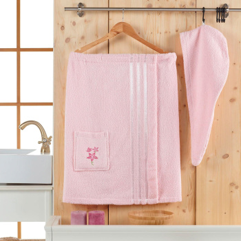 Сауна махровая женская "Juanna" Sevakin 2 пр.(парео, чалма), 100% хлопок, 380 гр/м2 (Розовый)