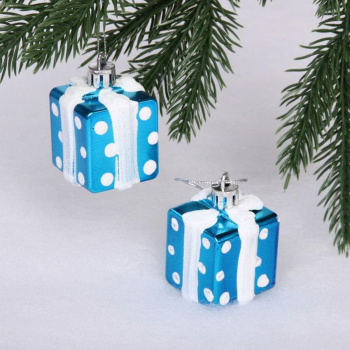 Елочные игрушки Подарочки в горошек 3,5 см (набор 2 шт), Синий