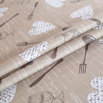 Клеёнка на тканевой основе "Print" "Сердечки белые" беж.-сер.фон шир.1,37м GW-21321 "Great Way" *20