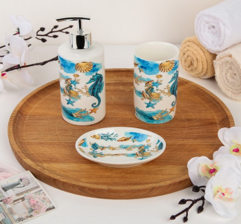 Набор для ванной "Ракушки", 3 предмета (мыльница, дозатор для мыла, стакан)   4481952