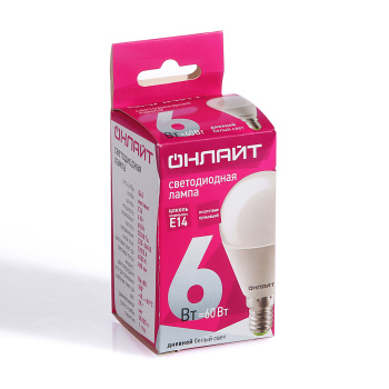Лампа светодиодная ОНЛАЙТ, Е14, шар G45, 6 Вт, 480 Лм, 6500 К, холодный белый