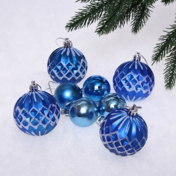 Новогодние шары 6/4 см (набор 8 шт) "Яркий восторг", Синий