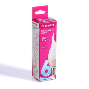 Лампа светодиодная ОНЛАЙТ, Е14, свеча на ветру FC37, 6 Вт, 470 Лм, 4000 К, нейтральный белый