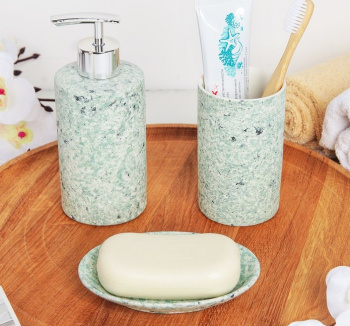 Набор для ванной "Гранит", 3 предмета (мыльница, дозатор для мыла, стакан), цв зеленый   4481958