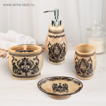 Набор для ванной, 4 предмета (Дозатор, мыльница 2 стакана), цвет черный