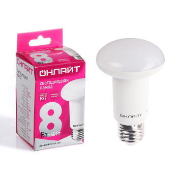 Лампа светодиодная ОНЛАЙТ, Е27, рефлектор R63, 8 Вт, 690 Лм, 6500 К, холодный белый