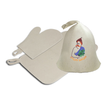 Набор из 3-х предметов (шапка Лучший банщик, рукавица, коврик) "Банные штучки", войлок 100% / 5