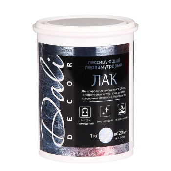 Лак акриловый Dali-Decor, для внутренних работ, 1 кг, лессирующий, бесцветный, перламутровый