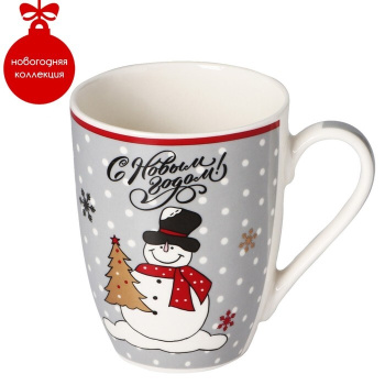 Кружка  "Новый год" фарфор. 350мл "Новый год. Снеговичок в шарфе" 9606786 "Доляна" *12/48