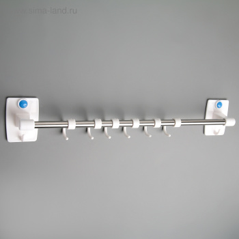 Держатель для полотенец на липучках, 6 подвижных крючков 44х9,5х4,5 см, макс нагр 5 кг   4563112