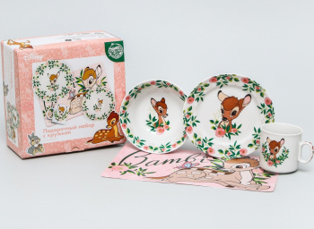 Набор столовый детский 4пр. "Бэмби" кружка 250 мл, миска 360 мл,тарелка 17 см, коврик 4704360 *1/18