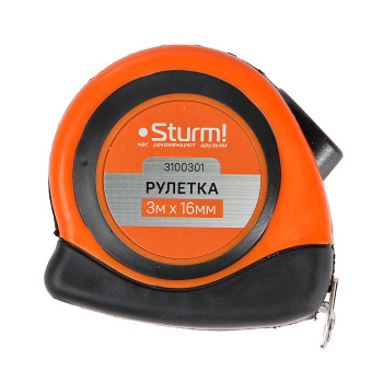 Рулетка 3м х16мм резино-пластик. корпус стальная лента автостоп магнит арт.3100301 STURM *1/12/120
