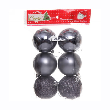 Новогодние шары 6 см (набор 6 шт) "Микс фактур", графит (пакет)