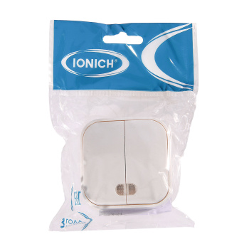 Выключатель "IONICH" ОП 2кл. белый с подсветкой IP20 1414 *10/200