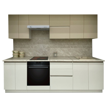 Пенал 600х2100х550 мм BROZEX-WOOD Стиль, для духового шкафа и СВЧ, белый / светло-бежевый