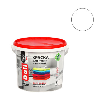 Краска акриловая 5 л для кухни и ванной DALI, белая база А, глубокоматовая, влагостойкая Краска акриловая 5 л для кухни и ванной DALI, белая база А, глубокоматовая, влагостойкая