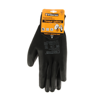 Перчатки рабочие полиэстер, с полиуритановым обливом, Черные, р-р 9(L) PSV036P "Fiberon" *12/120