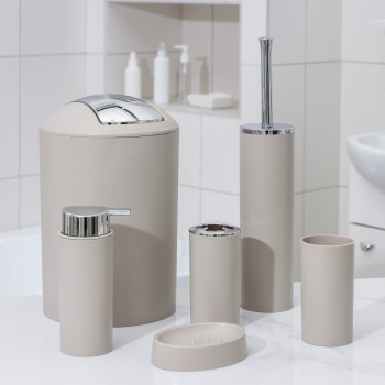 Набор для ванной "Сильва" 6 предм. (мыльница. дозатор, 2 стакана, ерш, ведро), цвет серый 4098366