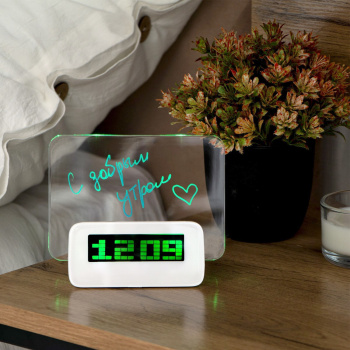 Будильник LuazON LB-16 "Послание", с маркером, подсветка зеленого цвета, белый 137981